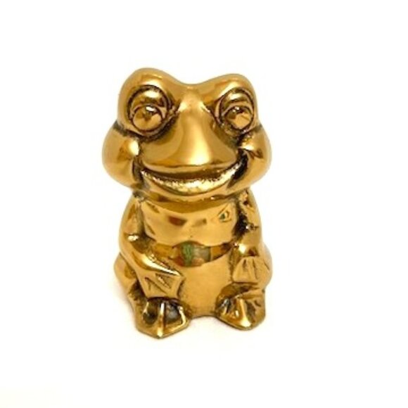 Vintage Brass Frog Figurine Paperweight Happy Big Smile - Picture 1 of 6